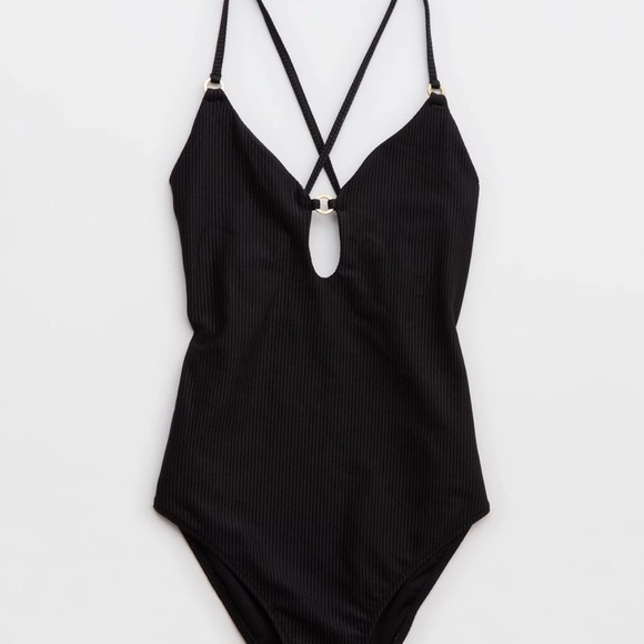 Aerie Black One-Piece Swimsuit with Plunging V-Neck - Picture 3 of 7